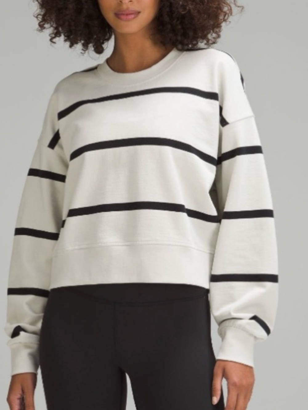 Lululemon Perfectly Oversized Cropped Crew Stripe Bone and Black - 4